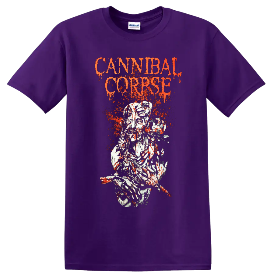 Cannibal Corpse dripping orange text and bloody horror graphic print T - Purple