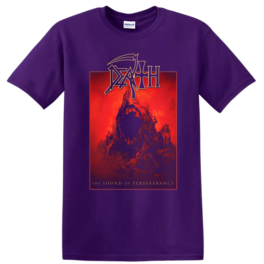 Death logo over red death metal album-style graphic print - Purple