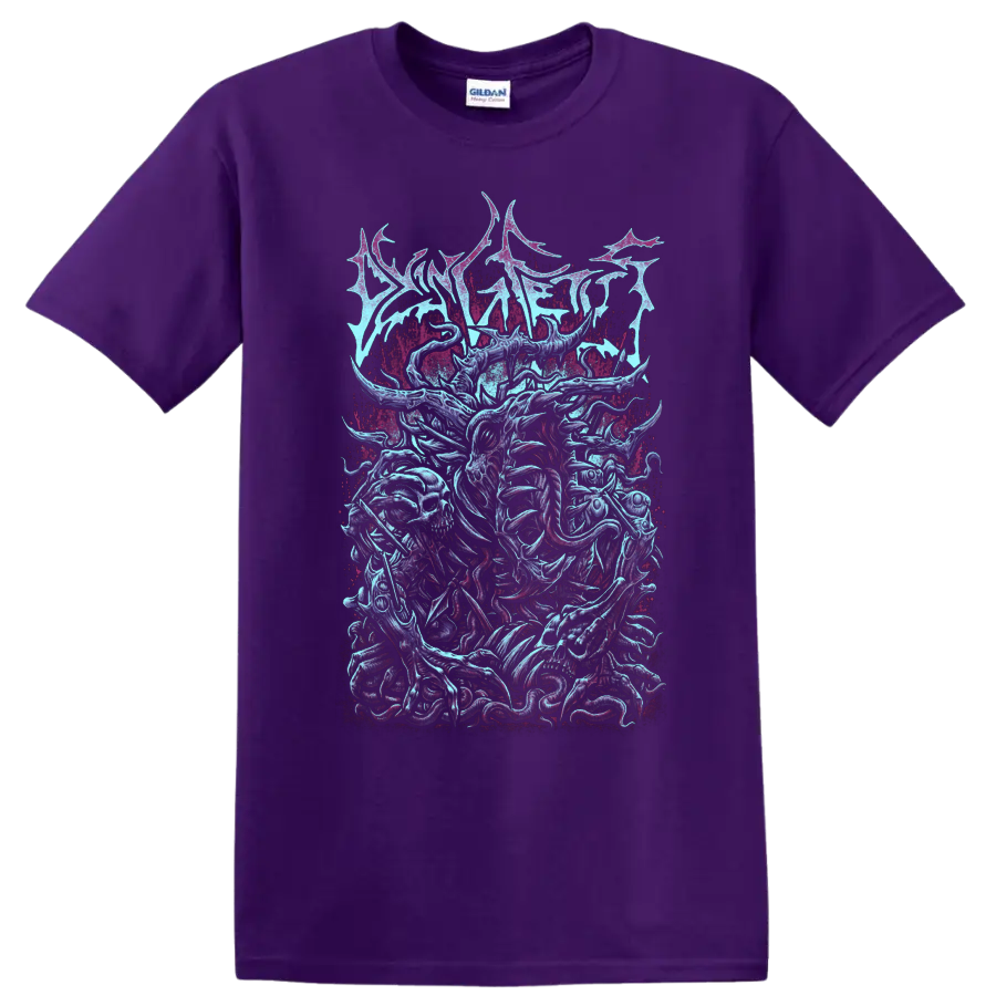 Dying Fetus death metal graphic print with skulls and grotesque monster artwork on a - Purple