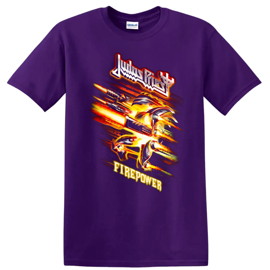 Judas Priest Firepower fiery rock metal graphic print T - Purple