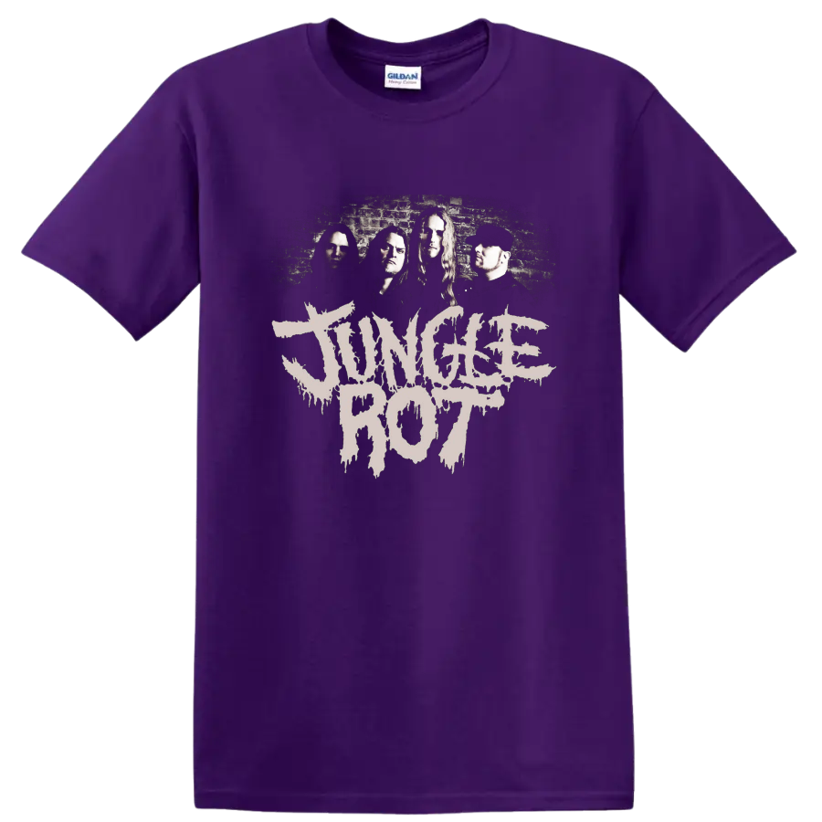 Jungle Rot band photo with distressed logo graphic print T - Purple