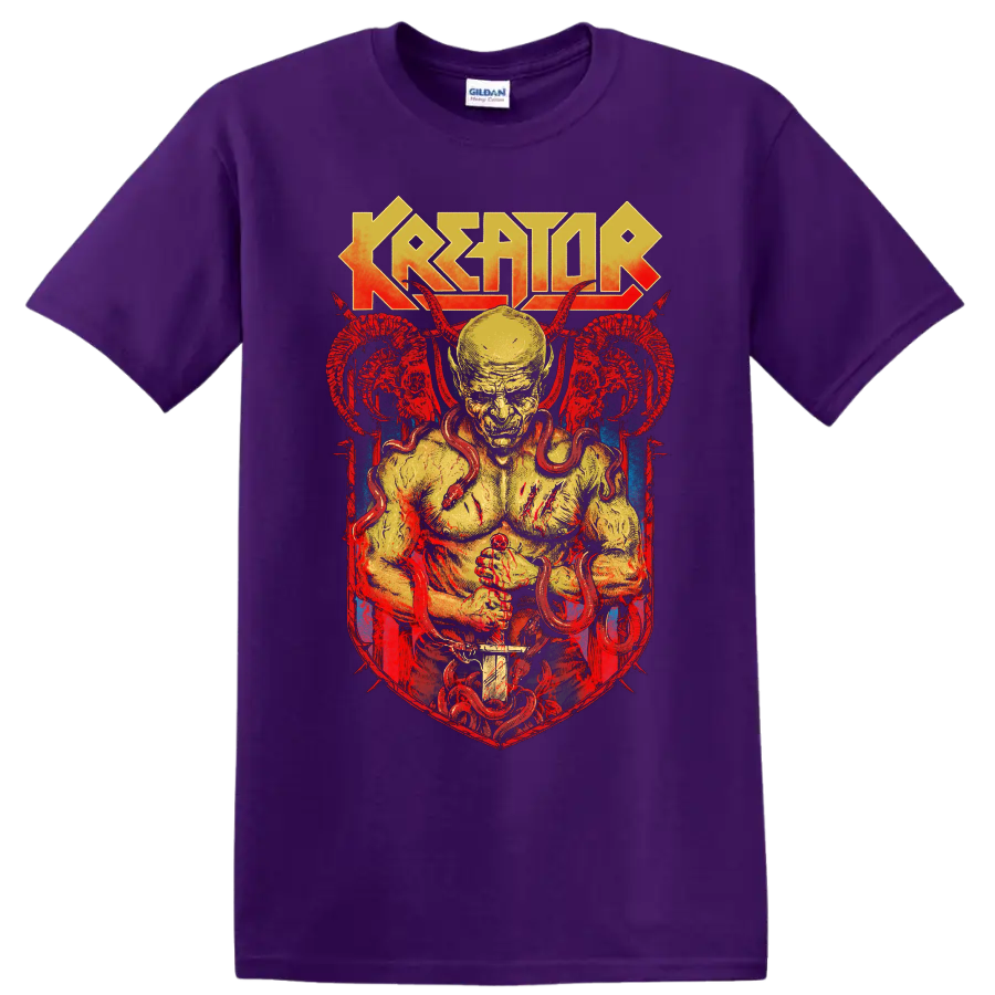 Kreator thrash metal demon graphic print T-shirt with horned figure and - Purple