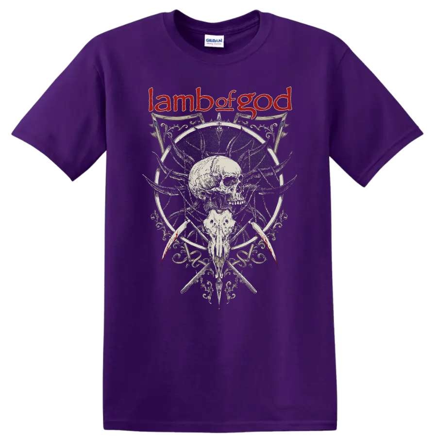 Lamb of God skull and ornate gothic metal graphic print T - Purple