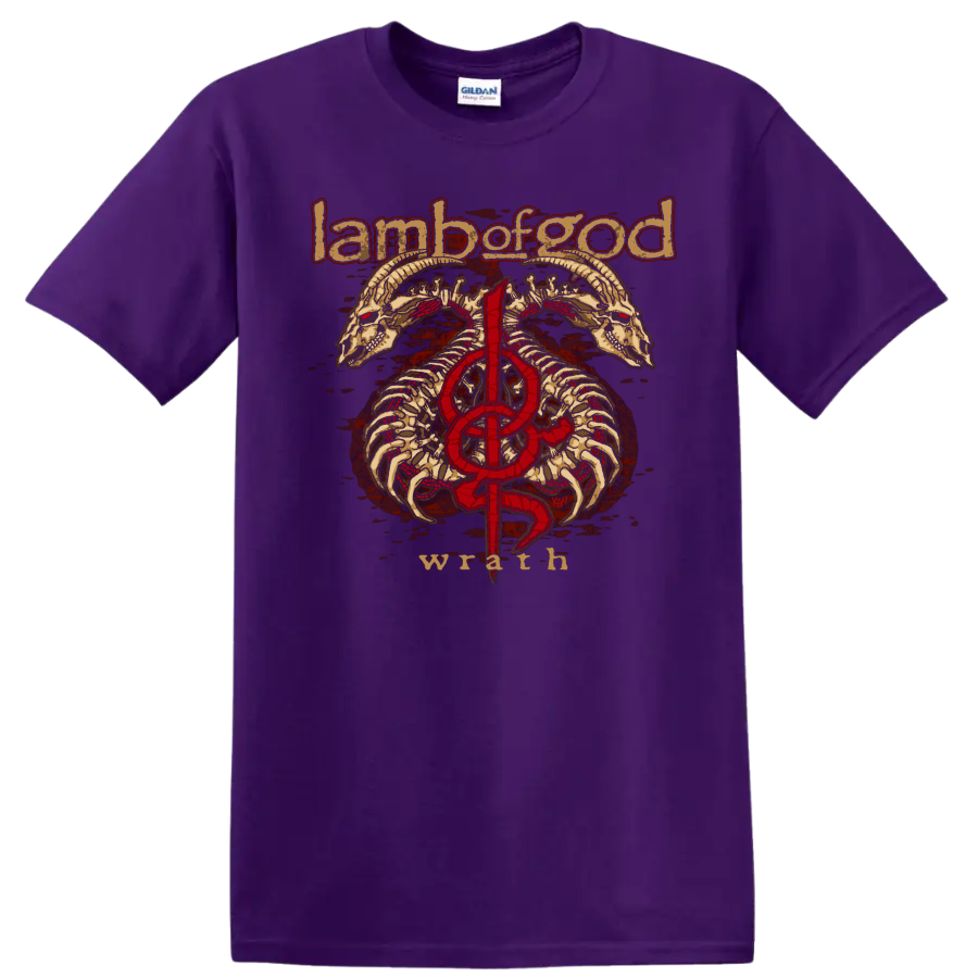Lamb of God skull and bones graphic print T Shirt with red - Purple
