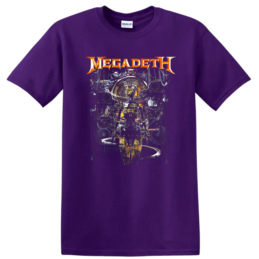 Megadeth logo with dark industrial sci-fi graphic print T - Purple