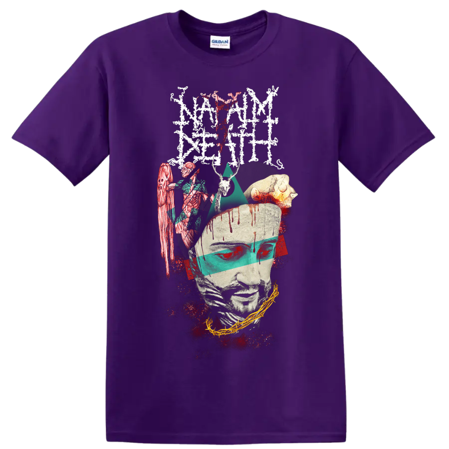 Napalm Death horror collage graphic print T-shirt with dark metal - Purple