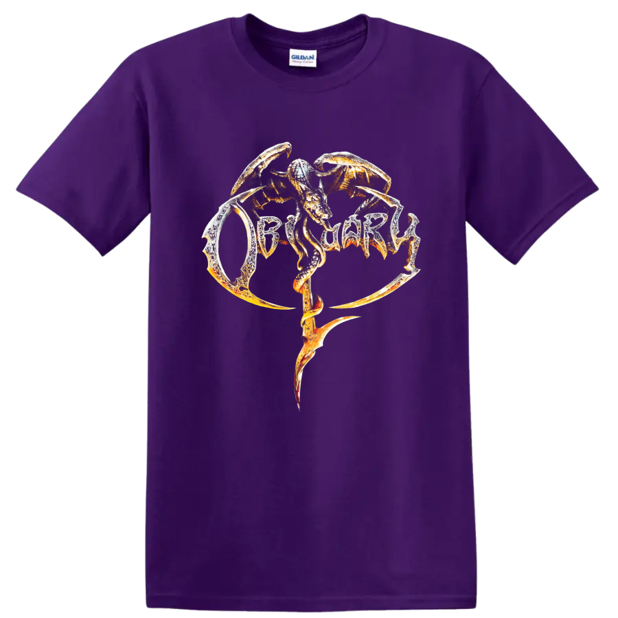 OBITUARY snake logo in fiery death metal graphic print on a - Purple