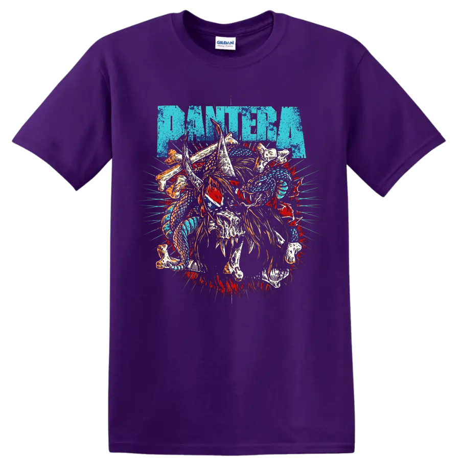 Pantera distressed metal band graphic print T - Purple