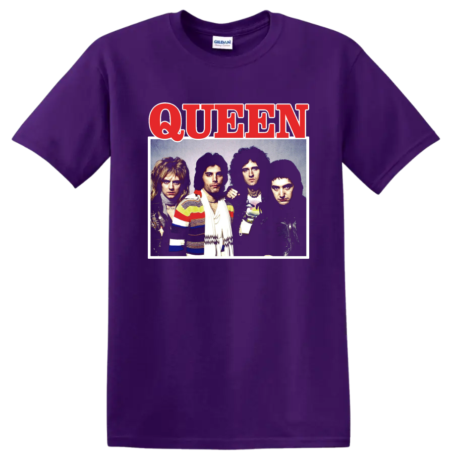 Queen band portrait graphic print T shirt with bold red - Purple