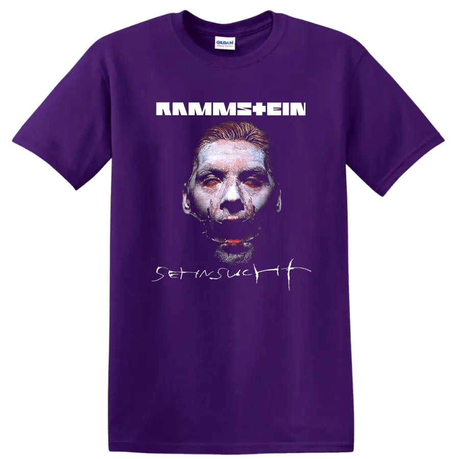 Rammstein rock metal graphic print T shirt with bold portrait and dark - Purple
