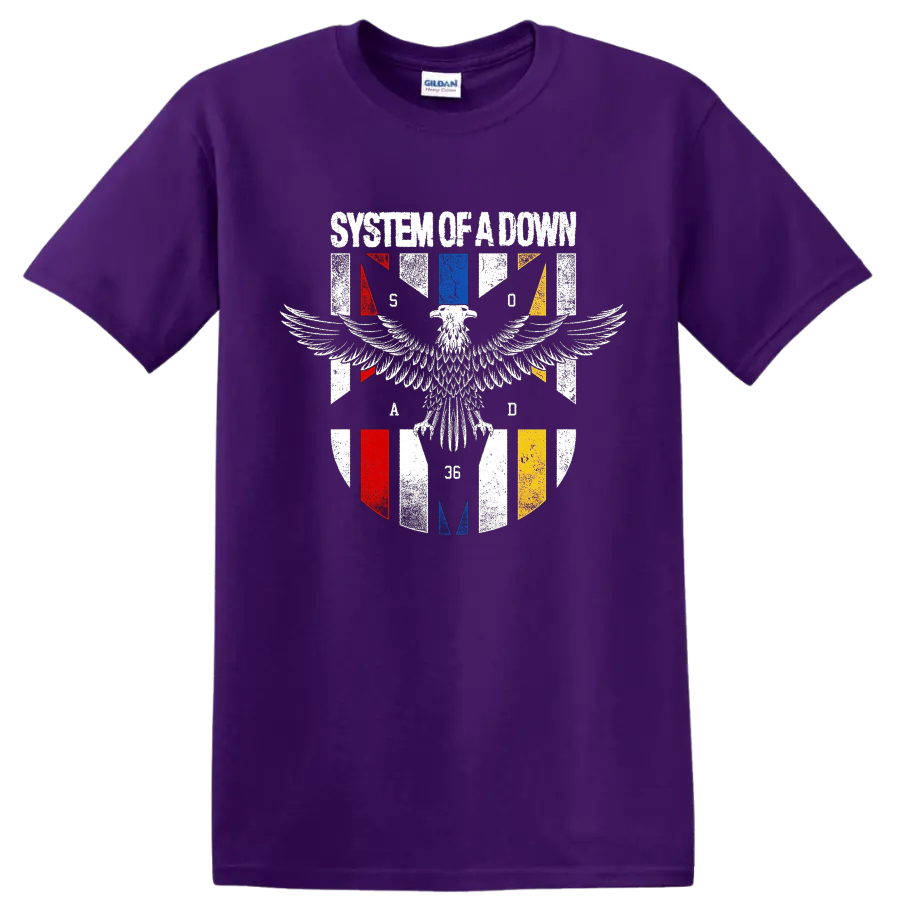 Distressed System of a Down eagle graphic print T - Purple