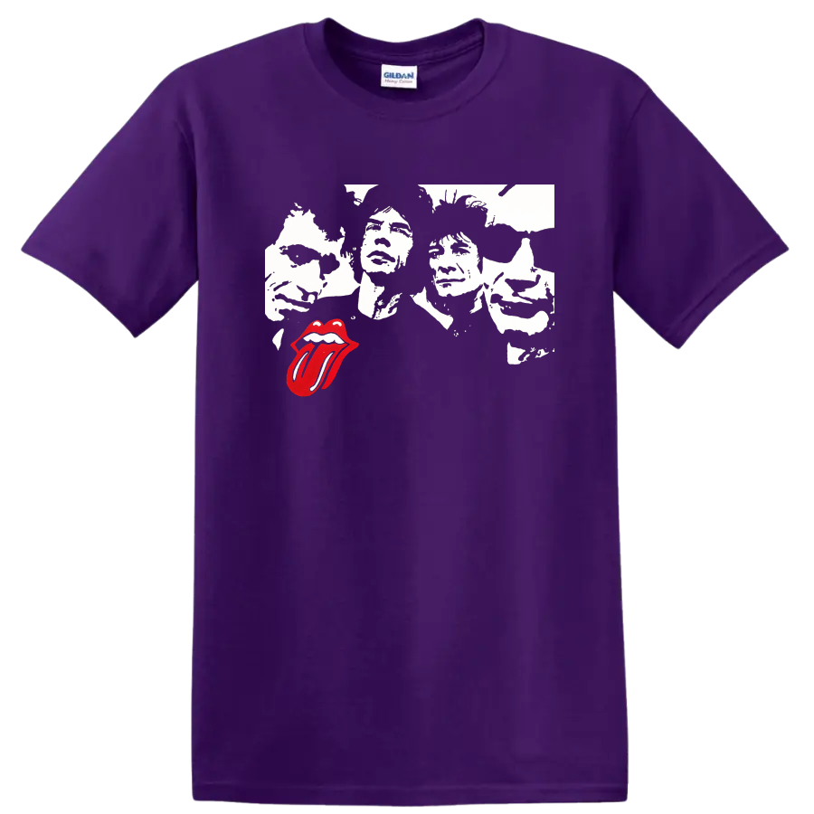 The Rolling Stones graphic tee with black and white faces and red tongue - Purple