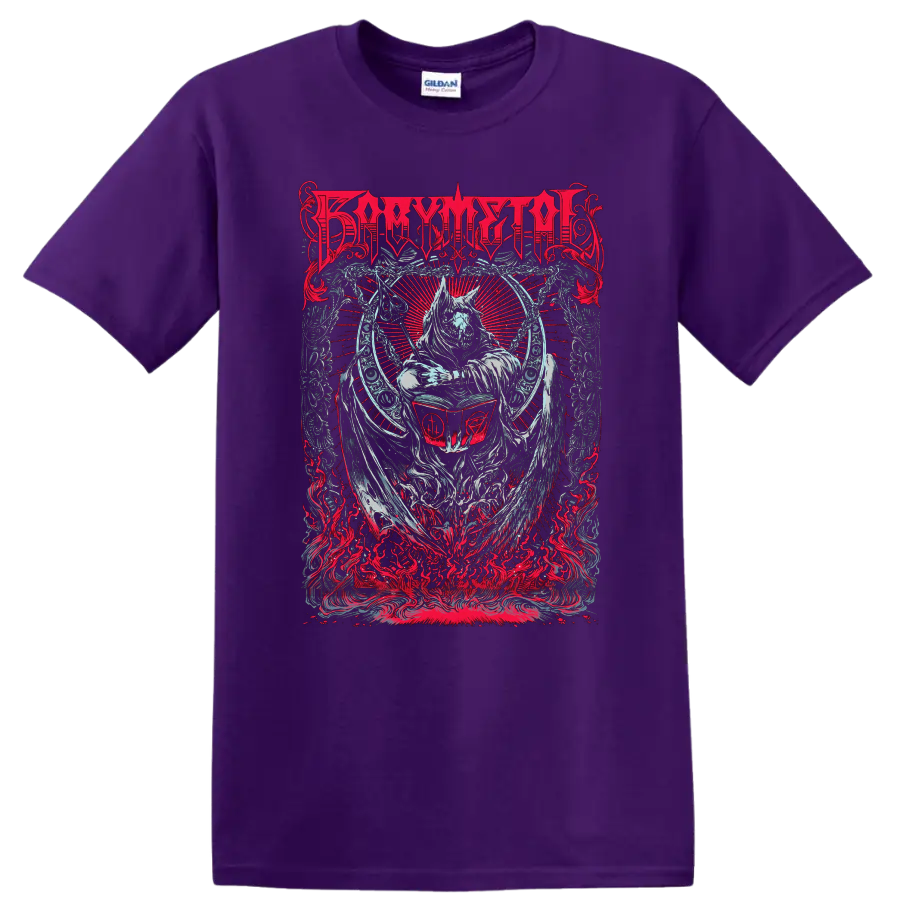 BABYMETAL wolf warrior in gothic red flame artwork with radiant rays on a Purple T Shirt