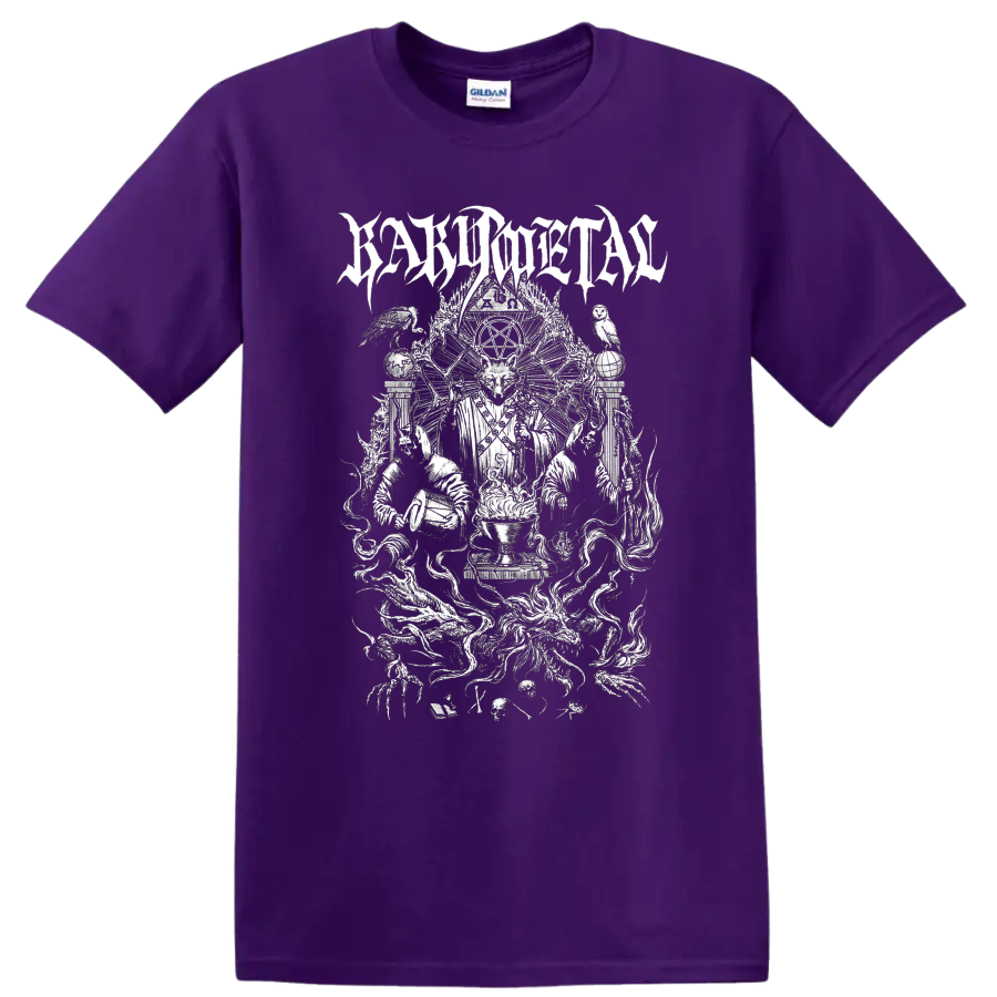 BABYMETAL wolf ritual illustration with pentagram, flames, birds, and gothic linework on a Purple T Shirt