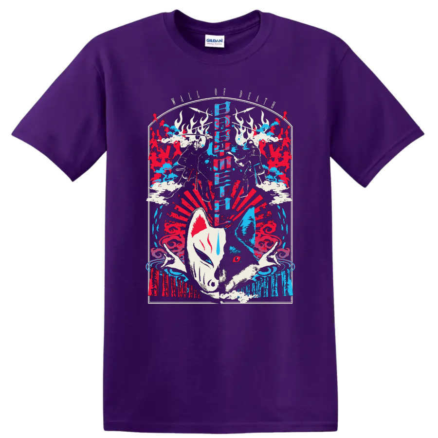 BABYMETAL LEGEND 2015 fox festival collage with kitsune masks and red blue artwork on a Purple T Shirt