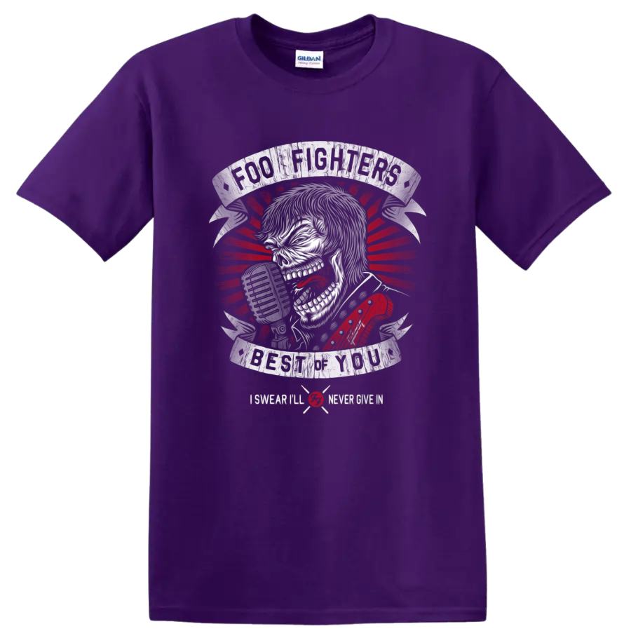 Foo Fighters Taylor Hawkins skull singer with microphone and Best of You text on a Purple T Shirt