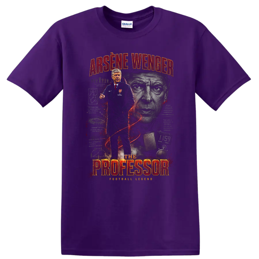 Arsene Wenger The Professor vintage soccer coach graphic print on a Purple T Shirt