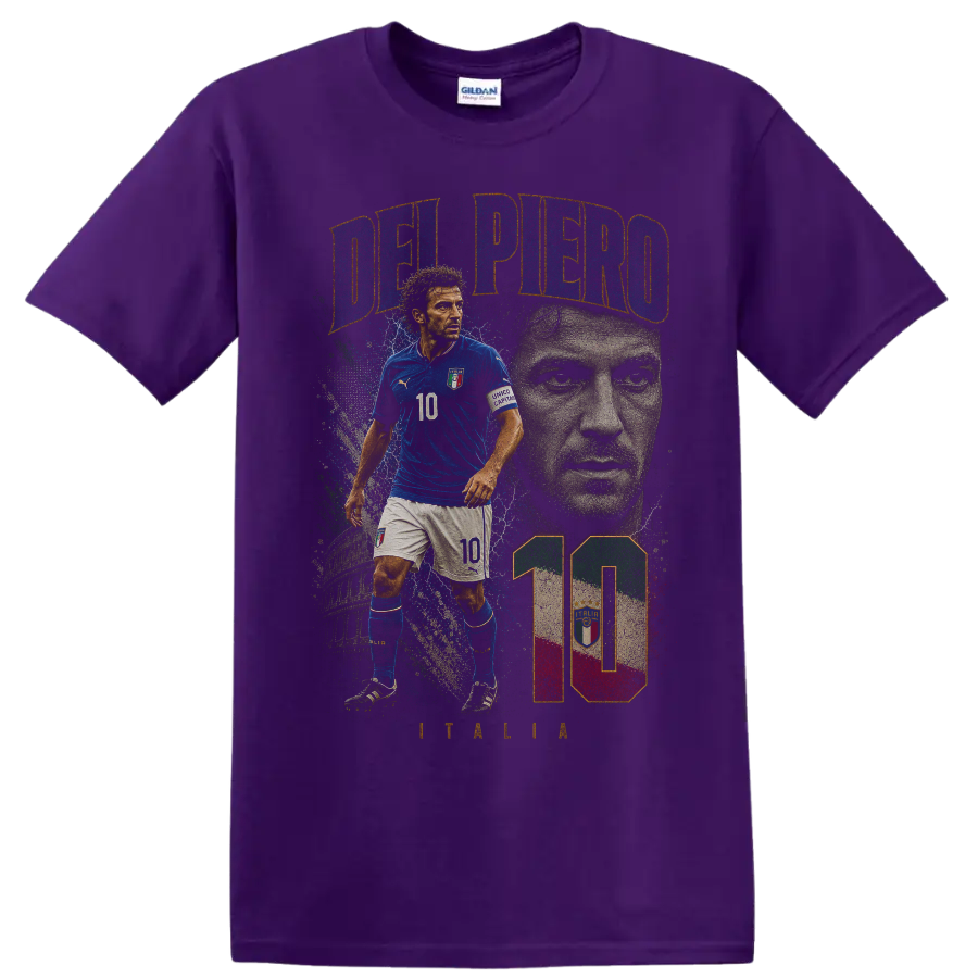Alessandro Del Piero Italy soccer graphic with DEL PIERO and number 10 on a Purple T Shirt