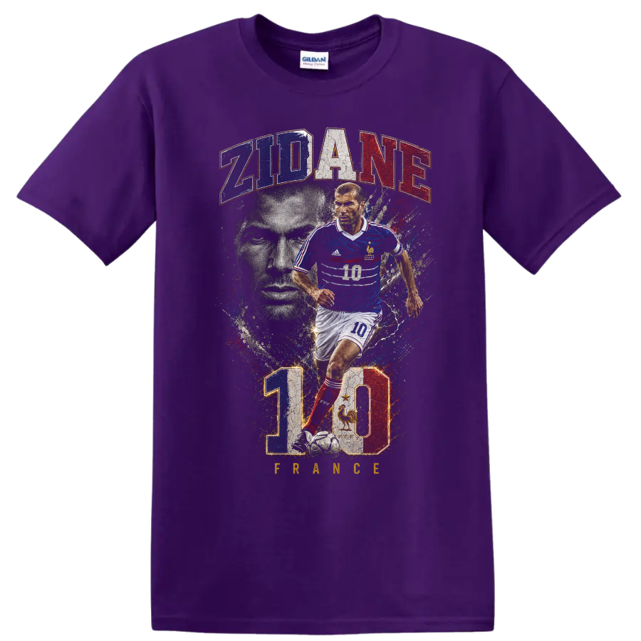 Zinedine Zidane France number 10 distressed soccer graphic on a Purple T Shirt