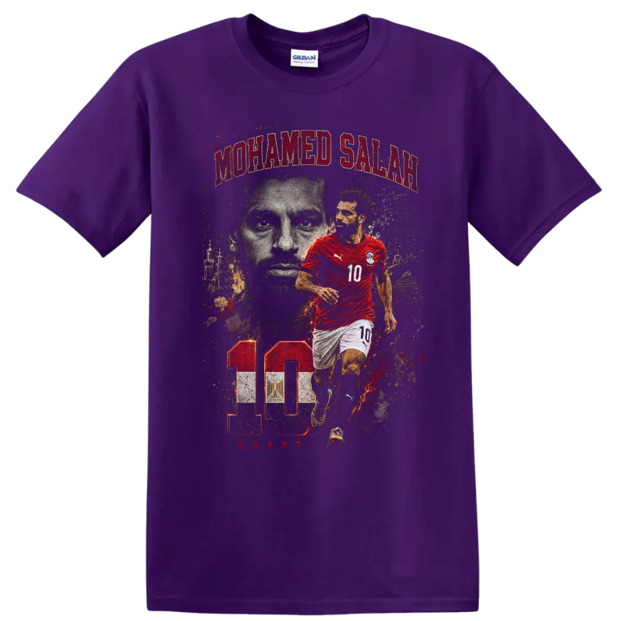 Mohamed Salah Egypt soccer action portrait with number 10 on a Purple T Shirt