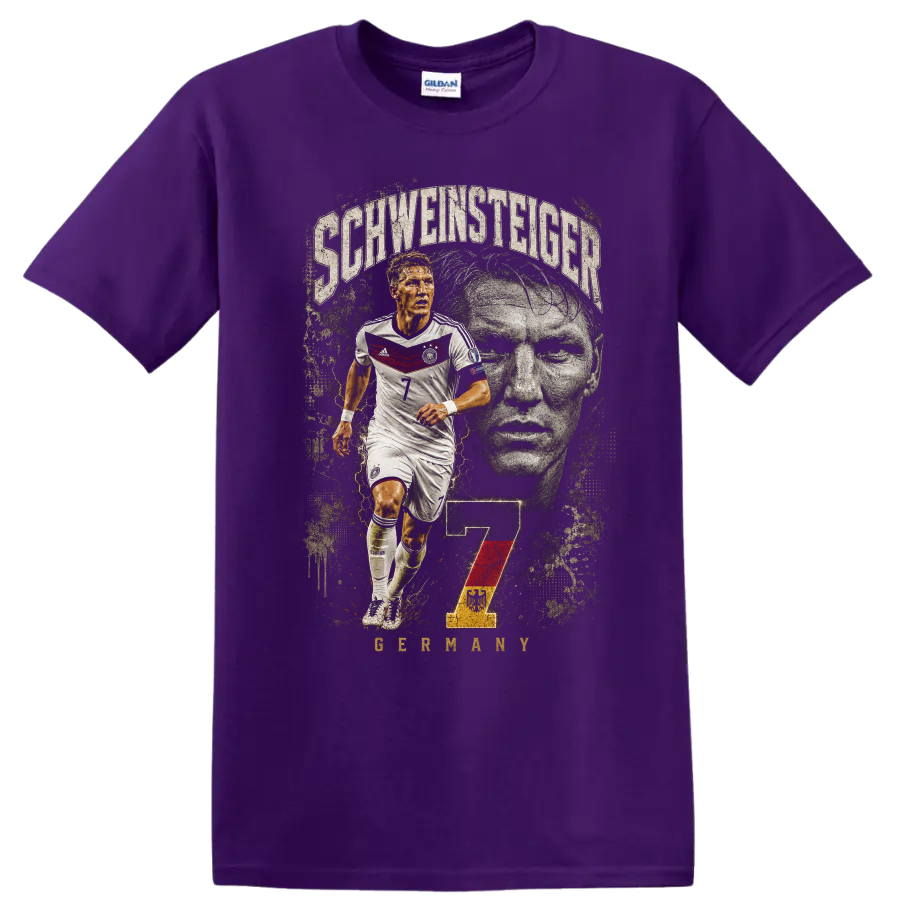 Bastian Schweinsteiger Germany soccer action portrait with number 7 on a Purple T Shirt