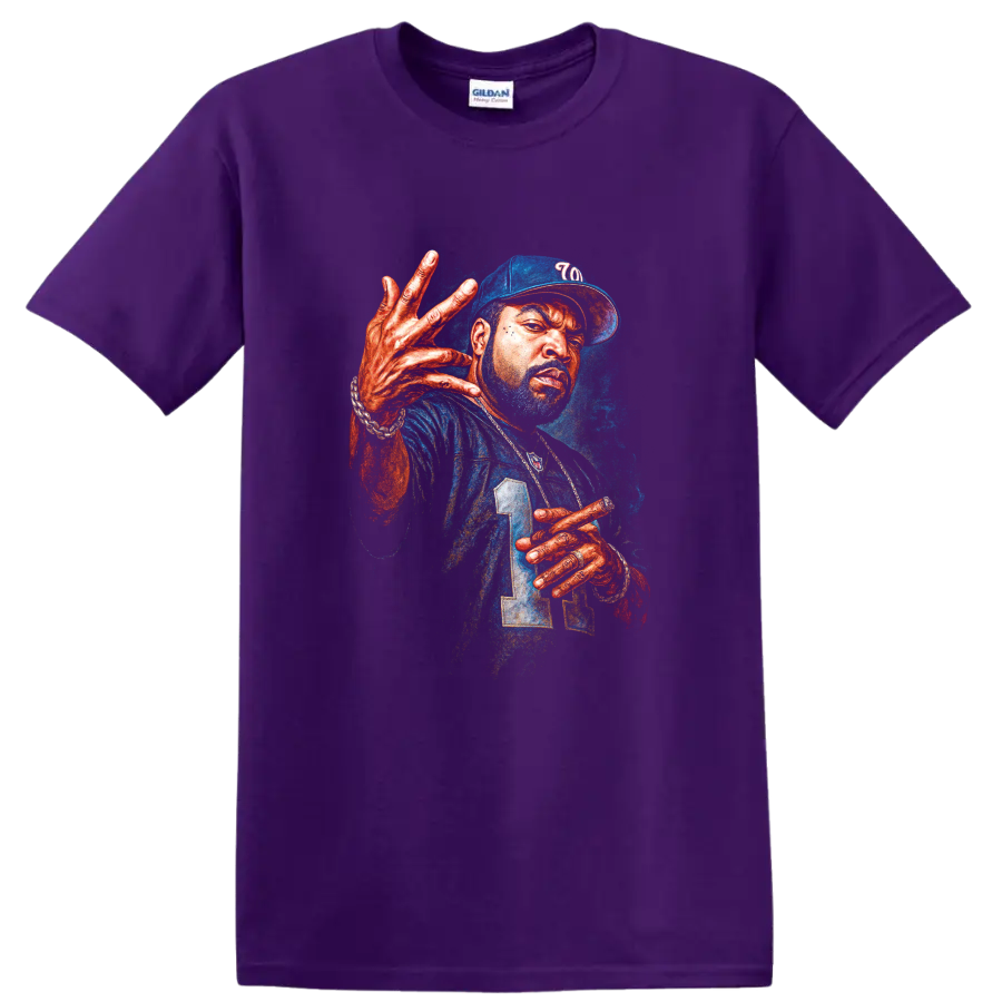 The Notorious B.I.G. Big Poppa ’23 colorful hip-hop portrait artwork on a Purple T Shirt