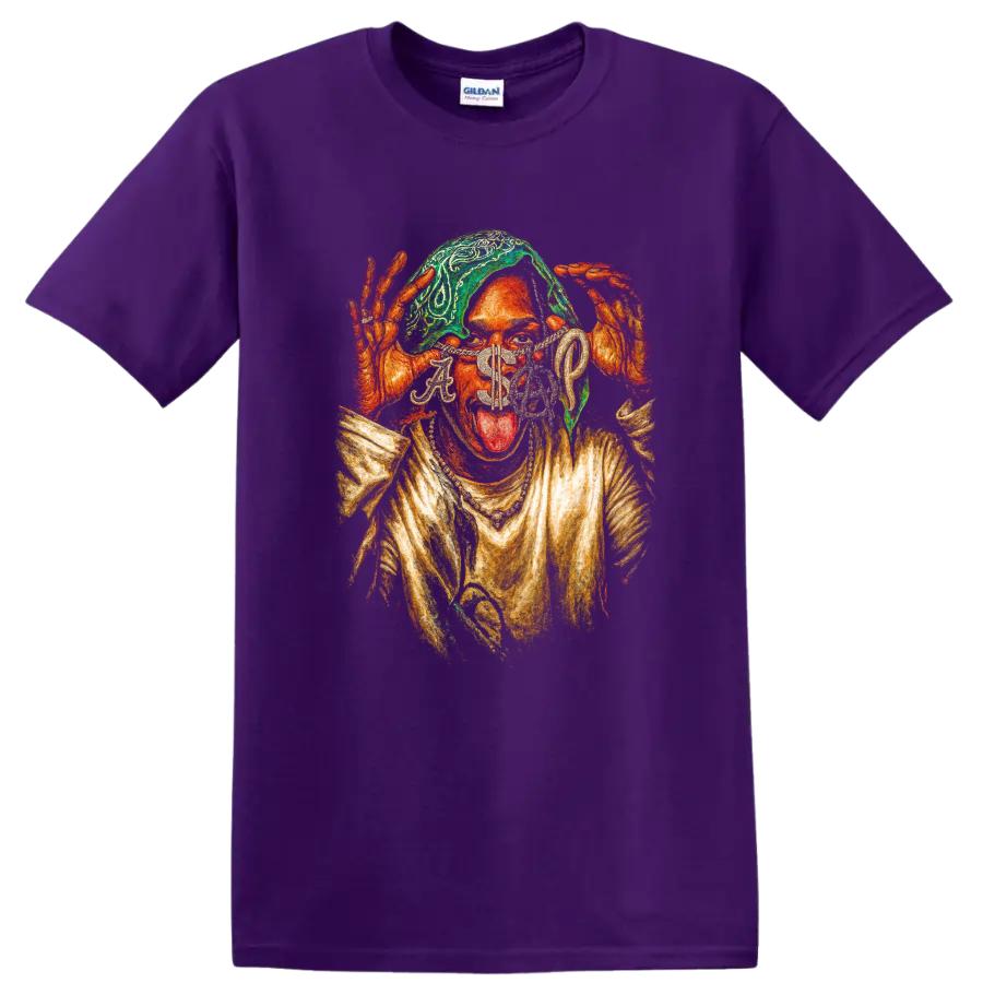 A$AP Rocky A$AP Mob psychedelic hip-hop portrait graphic on a Purple T Shirt