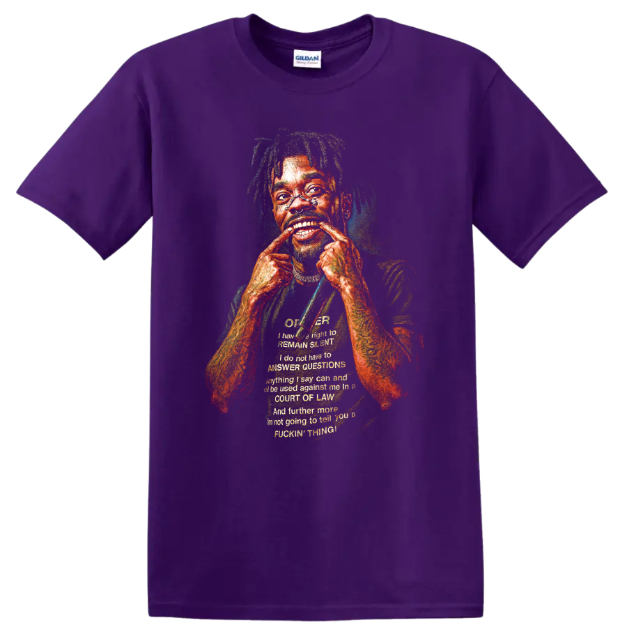 Playboi Carti stylized colorful hip-hop rapper portrait on a Purple T Shirt