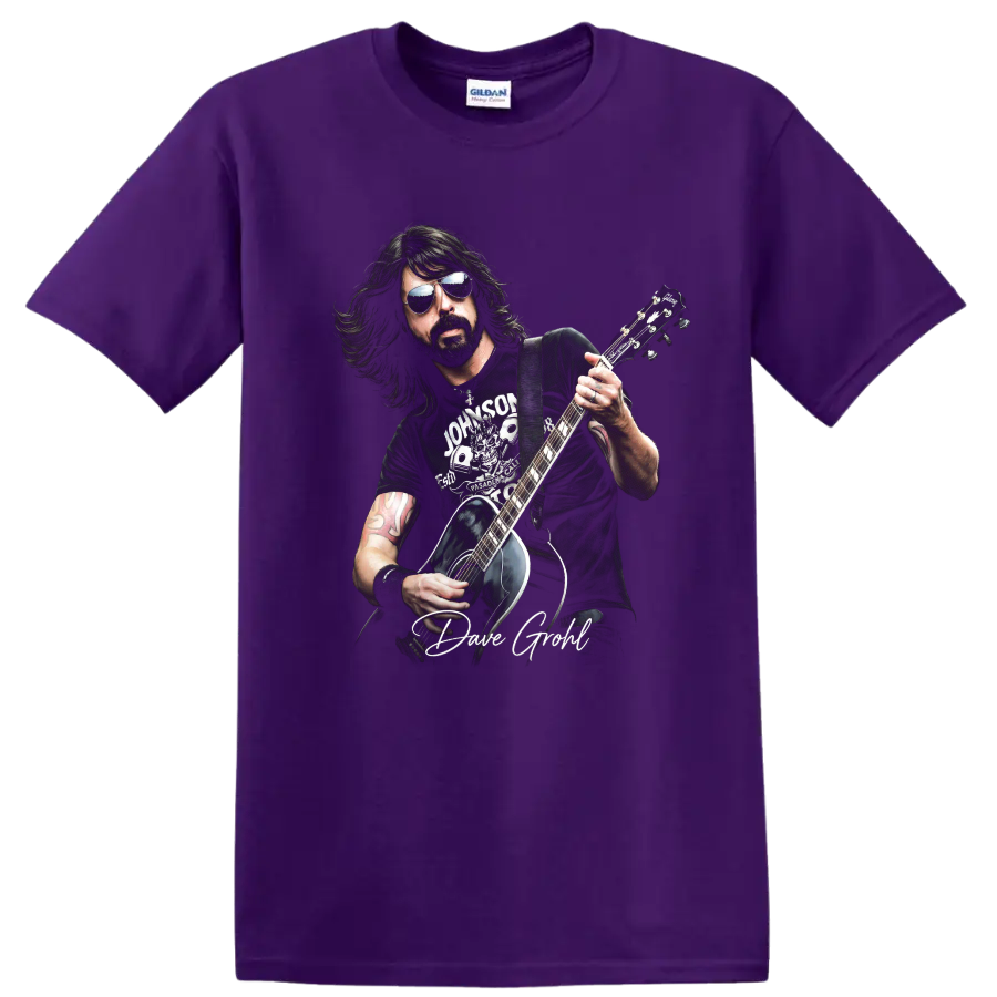 Dave Grohl guitar portrait graphic print on a Purple T Shirt