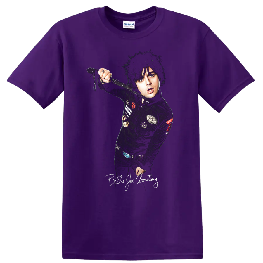 Billie Joe Armstrong pop-punk portrait fan art on a Purple T Shirt