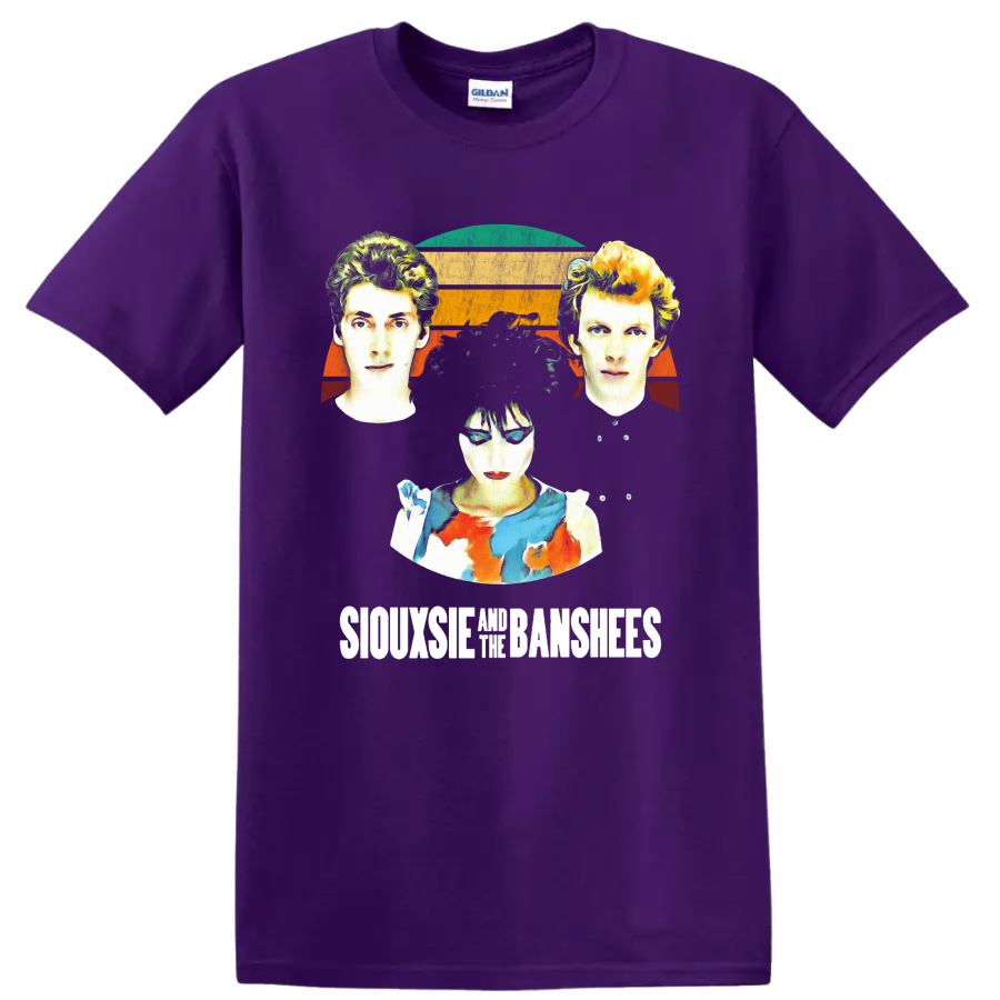 Siouxsie and the Banshees punk rock portrait graphic print on a Purple T Shirt