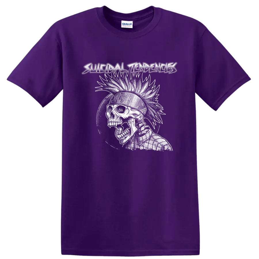 Suicidal Tendencies distressed skull punk rock graphic on a Purple T Shirt