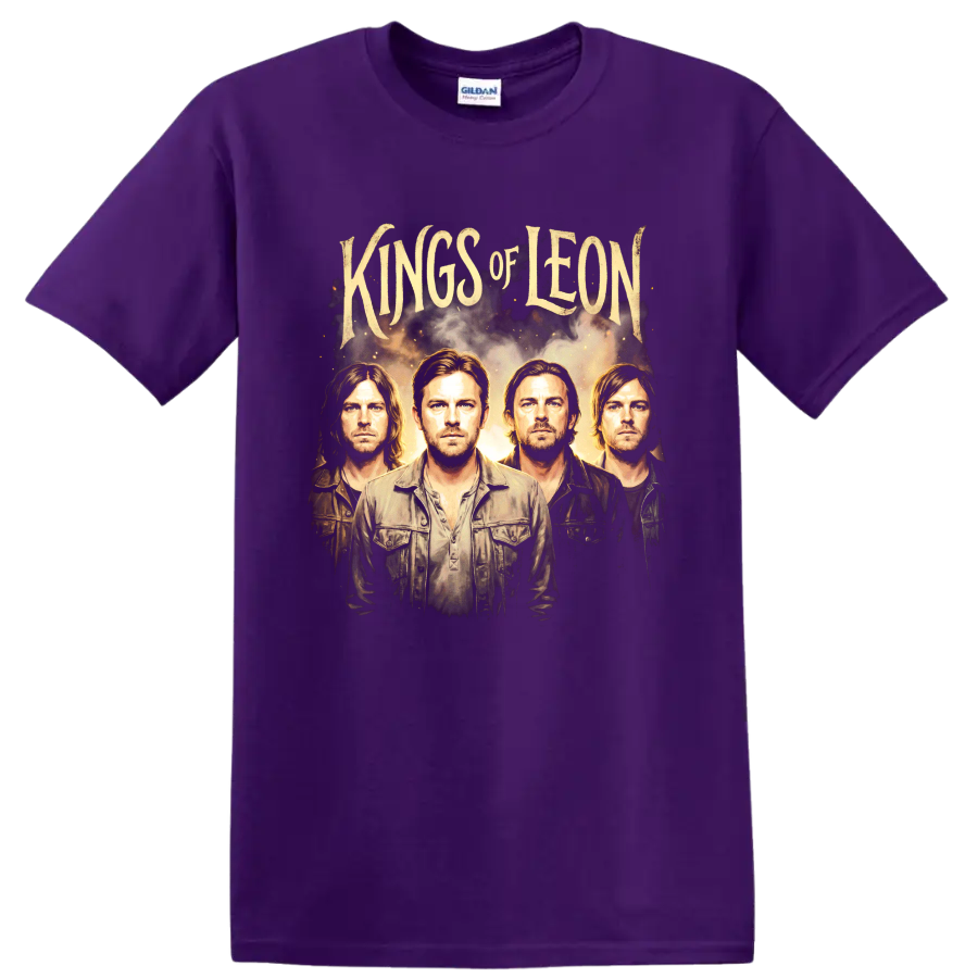 Kings of Leon vintage rock band portrait graphic on a Purple T Shirt