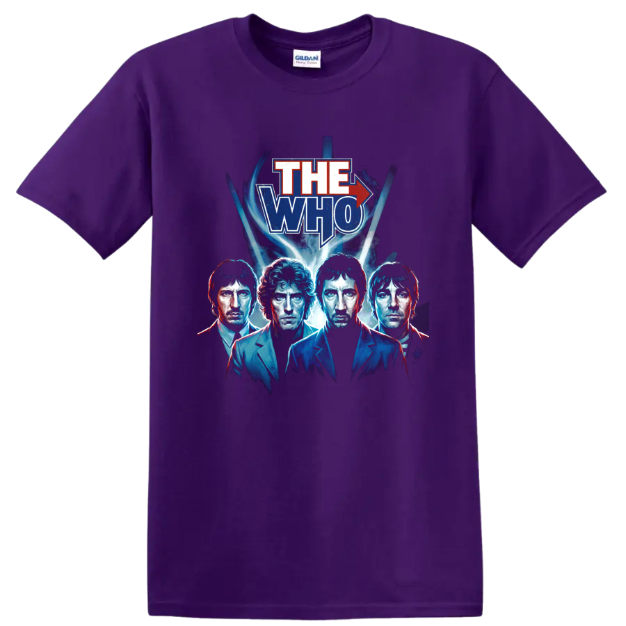 The Who Tour 65 blue and red vintage rock portrait poster graphic on a Purple T Shirt