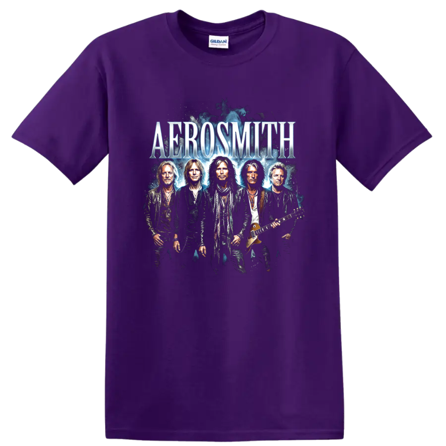 Aerosmith Steven Tyler and Joe Perry rock band portrait graphic print on a Purple T Shirt