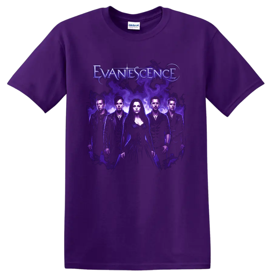 Evanescence Amy Lee band portrait with purple smoke and gothic poster styling on a Purple T Shirt