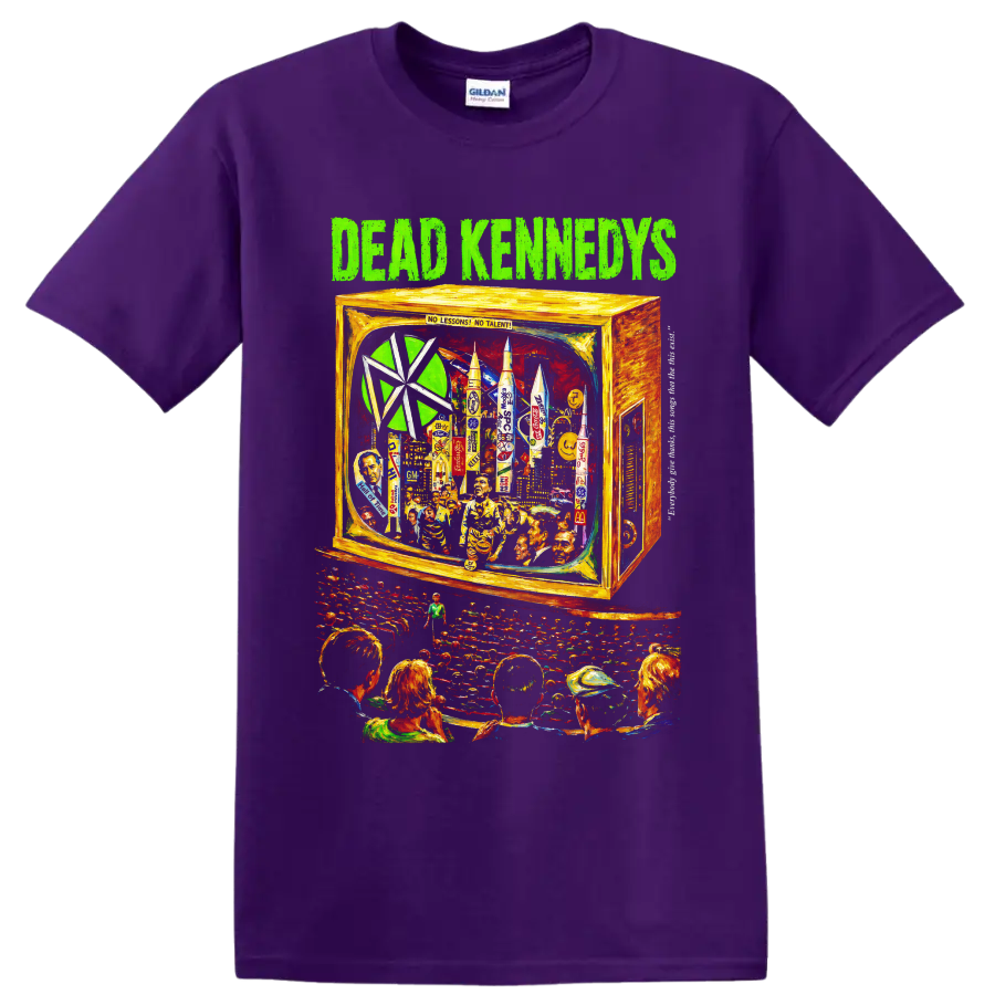 Dead Kennedys surreal television collage punk rock graphic on a Purple T Shirt