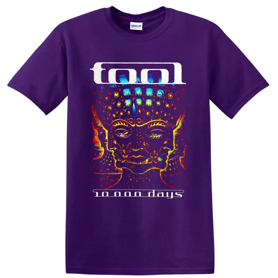 Tool psychedelic ornamental face artwork on a Purple T Shirt