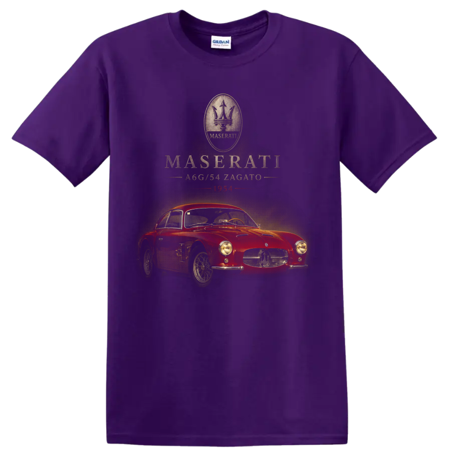 Maserati A6G/54 Zagato 1954 red vintage car graphic print on a Purple T Shirt