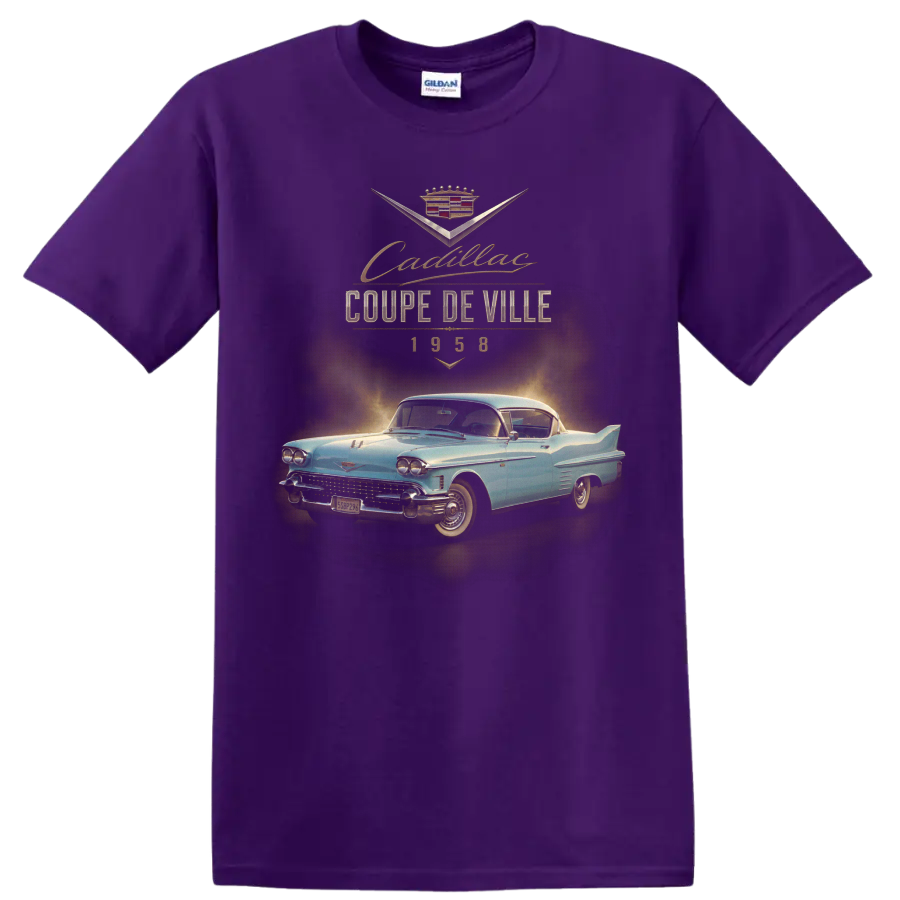 1958 Cadillac Coupe de Ville vintage classic car graphic on a Purple T Shirt