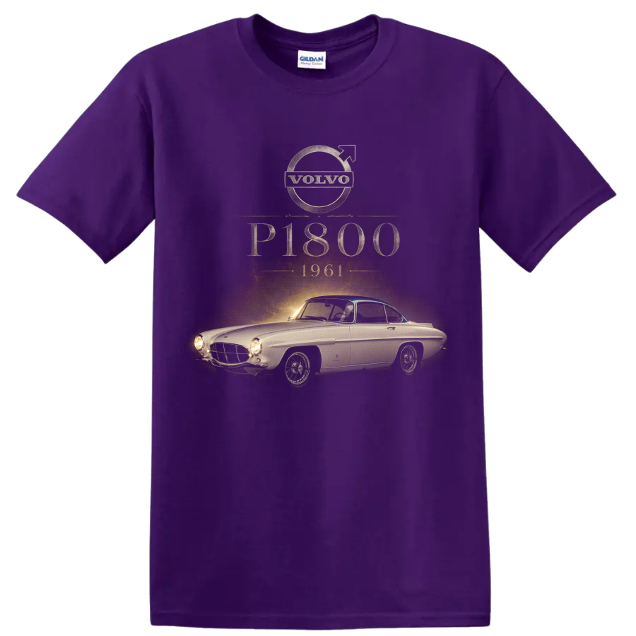 Vintage Volvo P1800 1961 classic coupe graphic with distressed typography on a Purple T Shirt