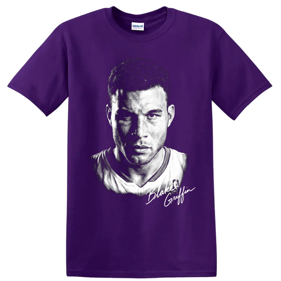 Blake Griffin Los Angeles Clippers No. 32 black-and-white basketball portrait on a Purple T Shirt