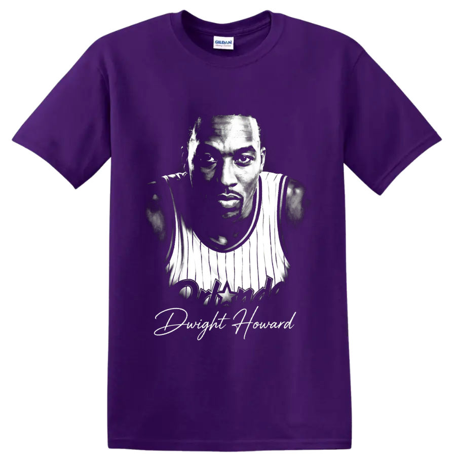 Dwight Howard Orlando Magic No. 12 monochrome basketball portrait on a Purple T Shirt