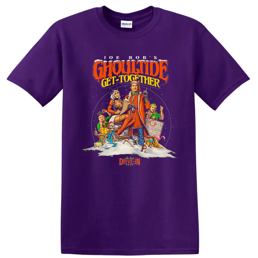 Ghoultide Get-Together retro horror party graphic on a Purple T Shirt