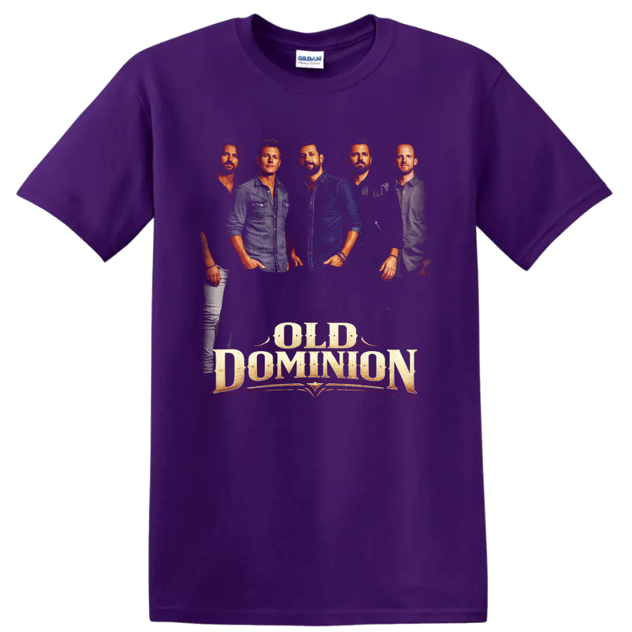 Old Dominion band portraits with distressed western-style Old Dominion wordmark on a Purple T Shirt