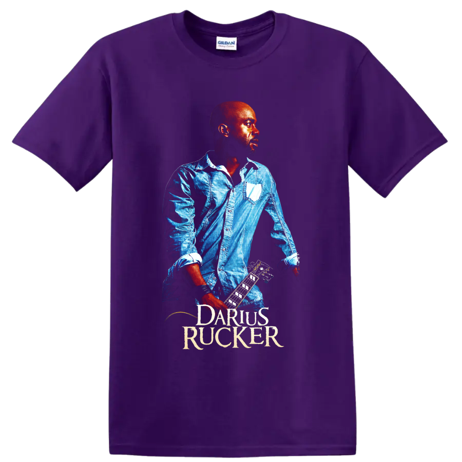 Darius Rucker guitar portrait in vivid blue and red concert-poster style on a Purple T Shirt