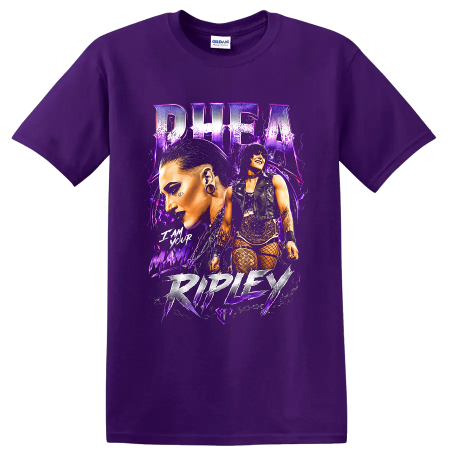 Rhea Ripley purple gothic wrestling portrait collage with championship belt on a Purple T Shirt
