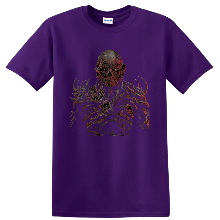 Vecna Stranger Things gothic horror monster graphic print on a Purple T Shirt