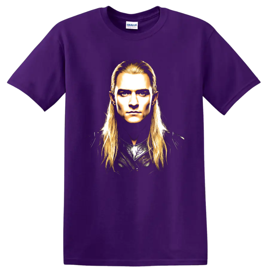 Finarfin elf warrior portrait fantasy graphic print on a Purple T Shirt