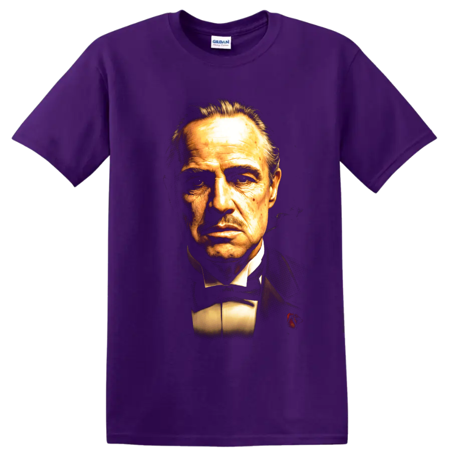 Vito Corleone The Godfather vintage portrait graphic on a Purple T Shirt